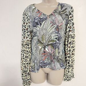 Blank Bl^nk London Anthropologie Leopard Peasant Top Blouse Medium